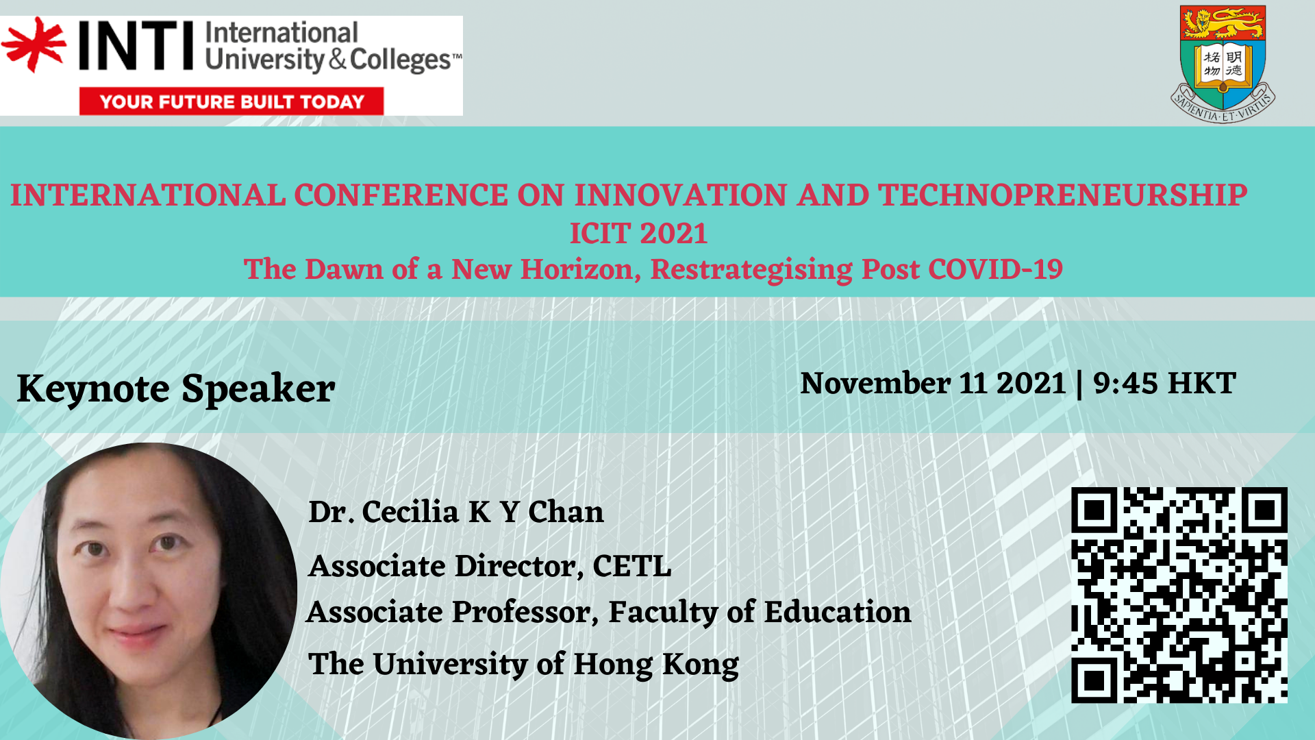 11 November 2021  - Dr. Cecilia Chan has been invited as a Keynote Speaker at ICIT 2021
